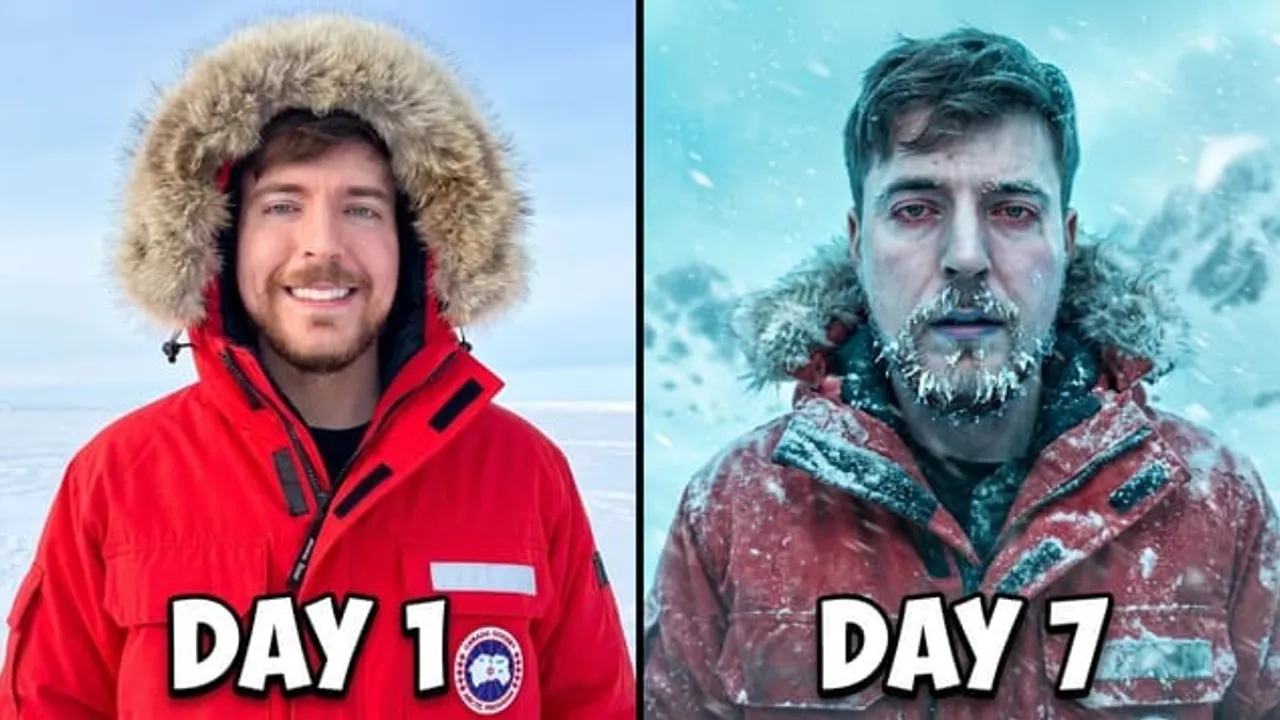 Vlog YouTube thumbnail creator — MrBeast-style arctic survival Day 1 vs Day 7 — AI thumbnail generator for vloggers and lifestyle channels | ThumPure